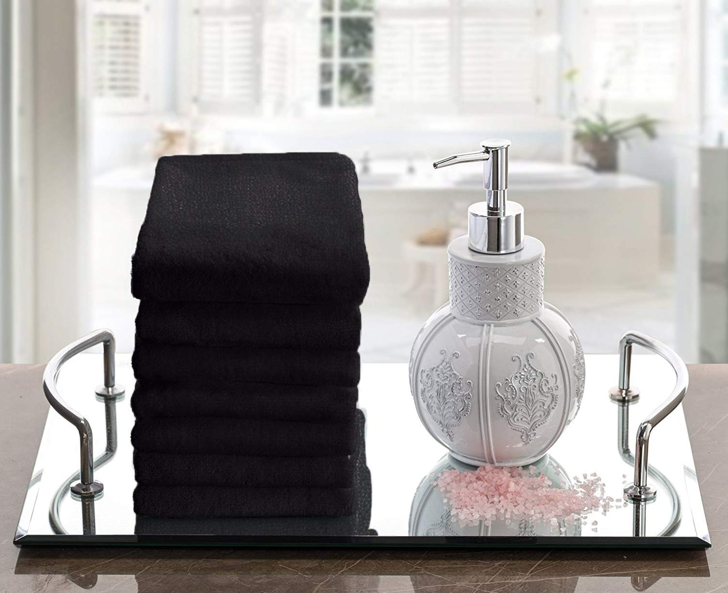 Creative Scents Cotton Fingertip Towels Set Black - 4 Pack - 11 x 18 Inches Decorative Small Extra-Absorbent and Soft Terry Towel for Bathroom