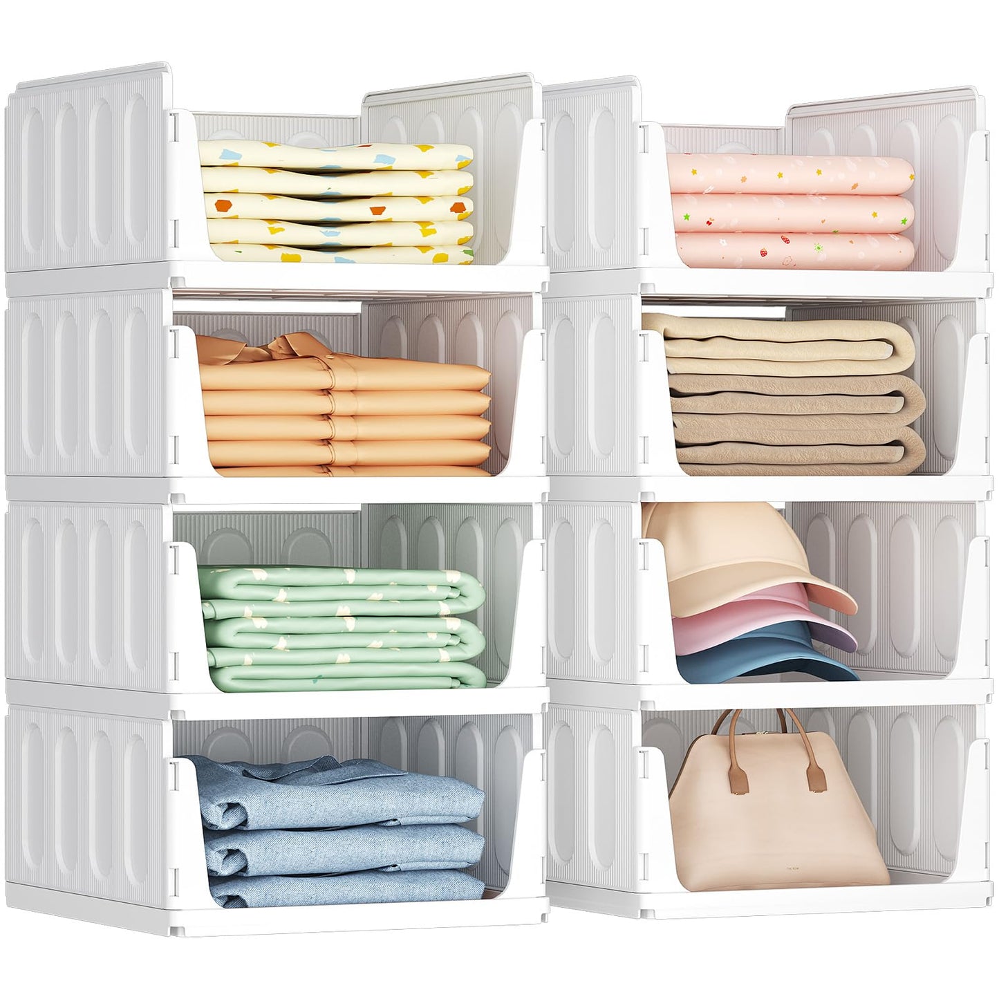 Lifewit 8 Pack Stackable Wardrobe Storage Organiser Hat Boxes 35.5 cm Depth