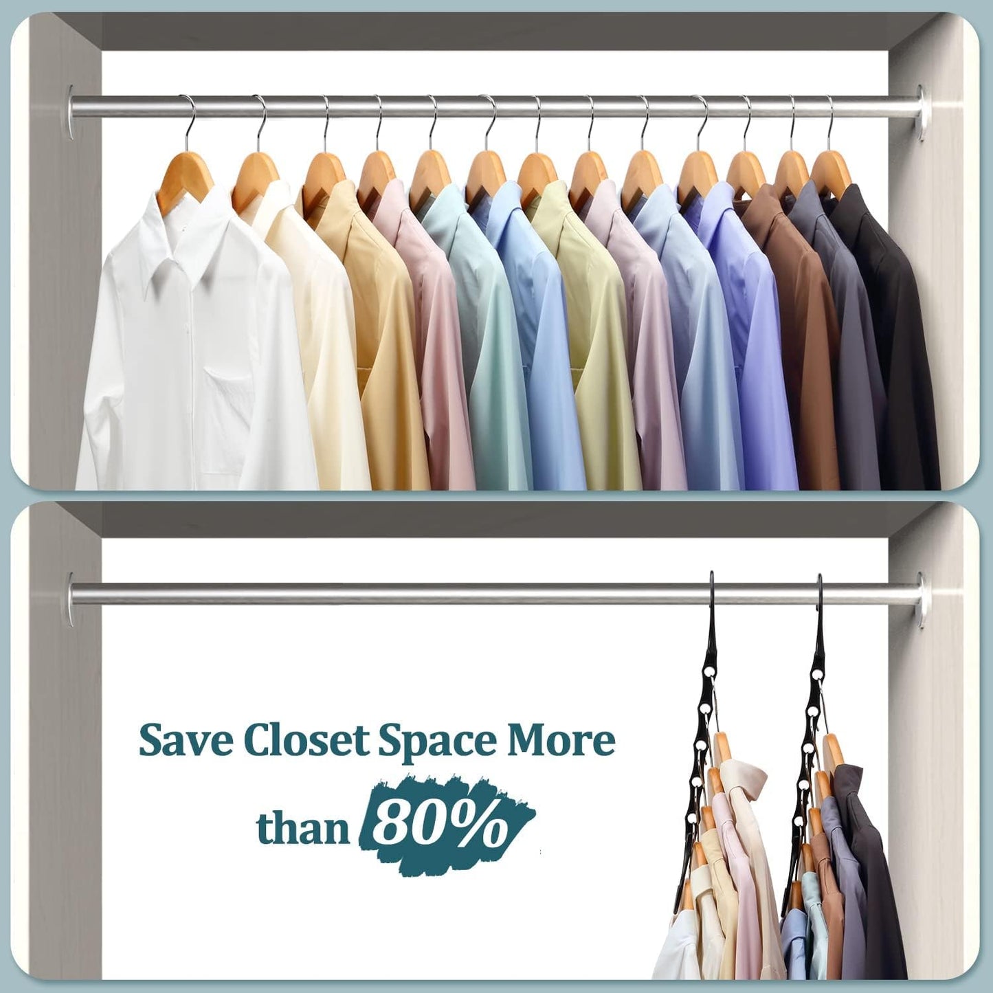 Eupako 6 Pack Space Saving Hangers, Black Closet Organizers and Storage
