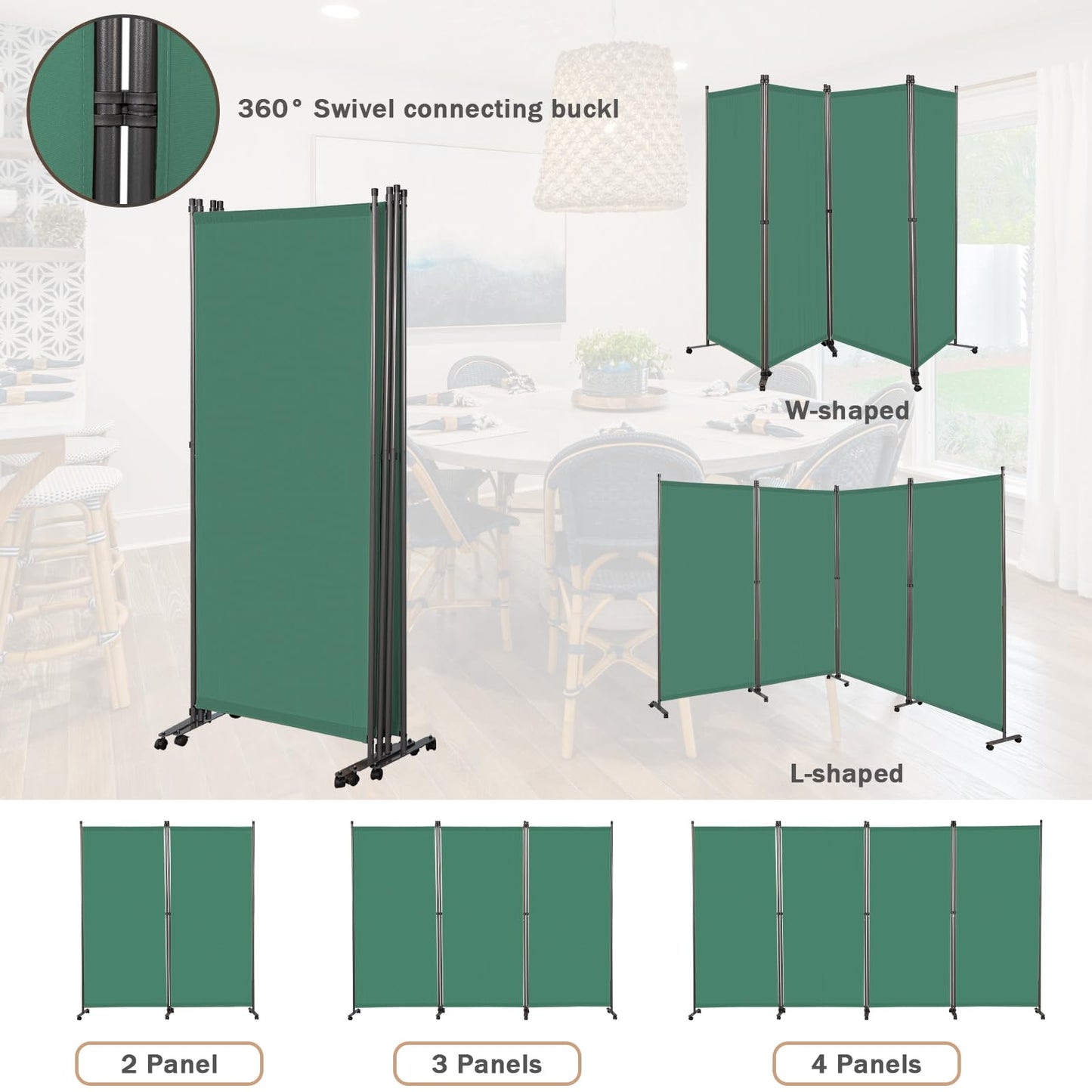 Angel Living 4 Panels Folding Room Divider, Privacy Screen Composed of Polyester Fabric and Sturdy Iron Frame