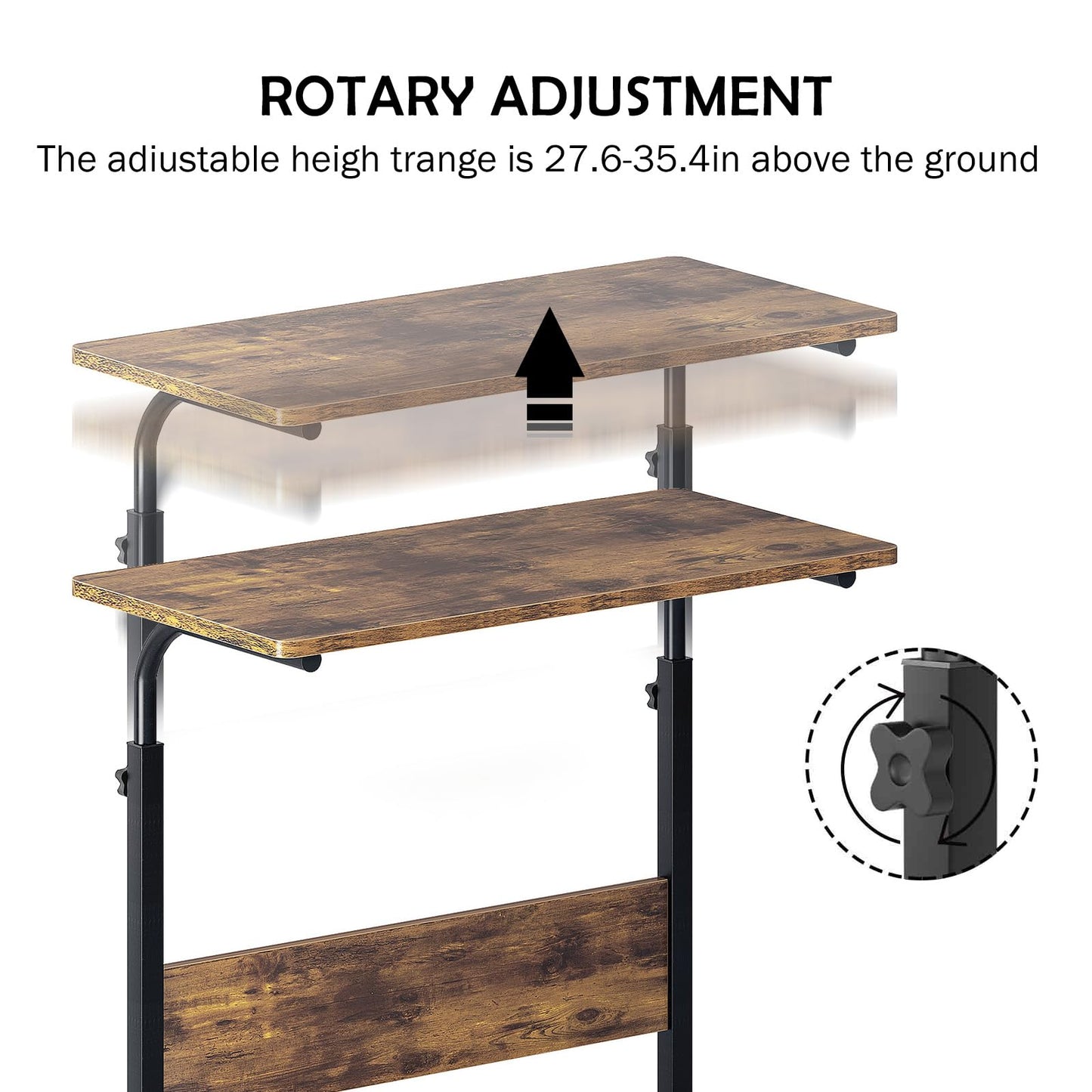 sogesfurniture Height-adjustable laptop table, laptop stand, computer desk with wheels, mobile side table, care table for bed and sofa