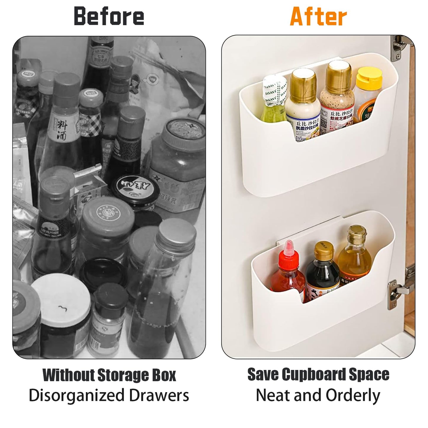 2 Pcs Cabinet Door Organiser with 2 Adhesive Pad, Under Sink Plastic Organizer, No Drilling File Holder for Mail Magazine
