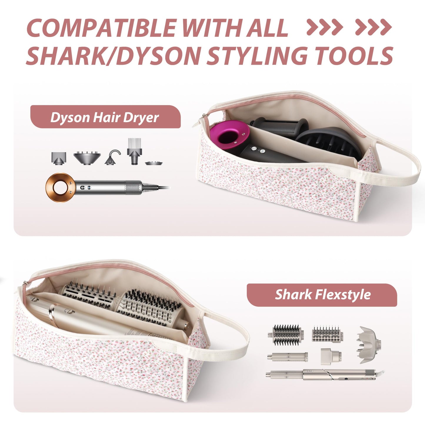 Linpr Travel Organizer Bag Compatible with Dyson Hair Dryer, Flower Pink