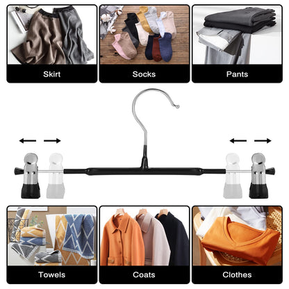 GUANJUNE Thin Trouser Hangers - Non-Slip Pant Hangers with Adjustable Clips, Space Saving for Clothes, Skirt, Jeans, Coat Black, 10