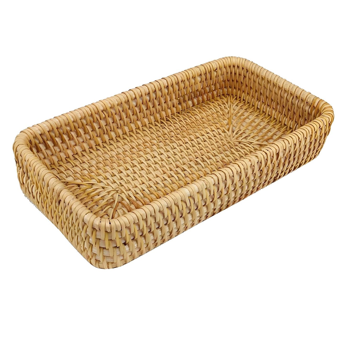 Alriedy 1 PCS Rattan Wicker Tray Basket Narrow Storage Tray Organizer, Rectangular Small Rattan Basket – Stylish Durable Organizer for Bathroom