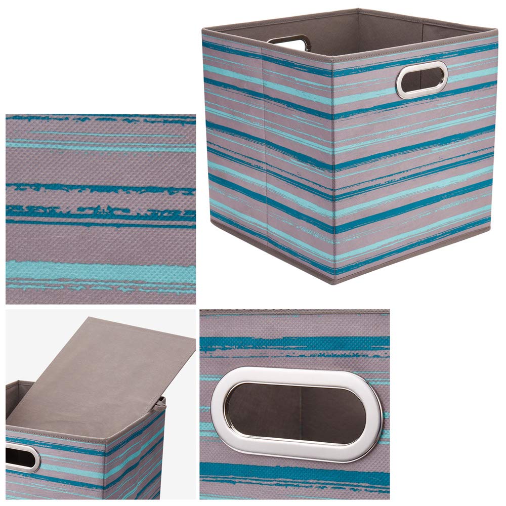 HSDT 6 Cube Storage Bins Teal Stripes Gradient Lines 10.5x10.5x11 Inch Foldable Whale Coastal Print Fabric Half Storage Basketes for Home Organizers