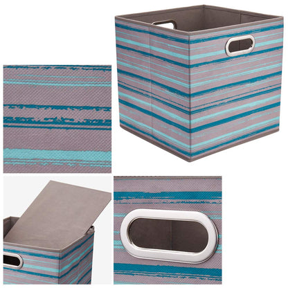 HSDT 6 Cube Storage Bins Teal Stripes Gradient Lines 10.5x10.5x11 Inch Foldable Whale Coastal Print Fabric Half Storage Basketes for Home Organizers