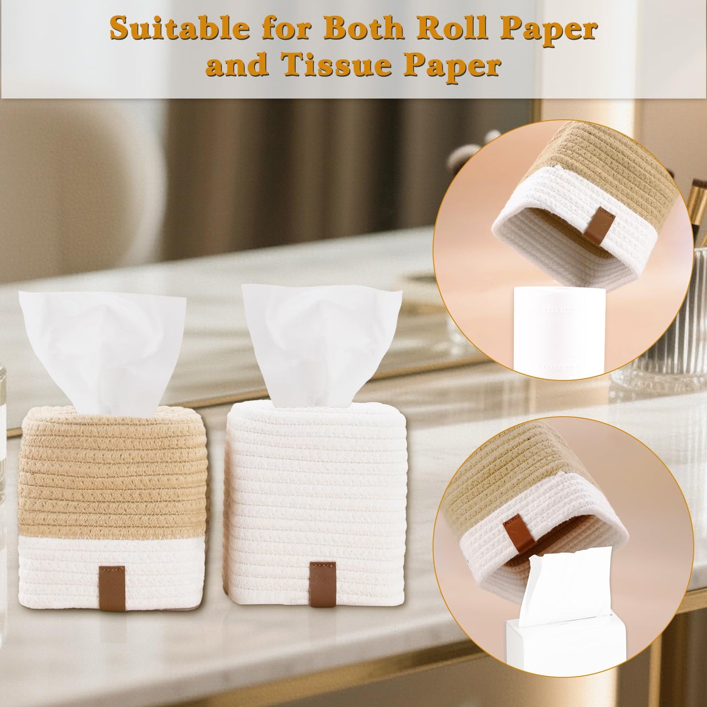SHILIPAIJC 2pcs Cotton Tissue Box Holder, Square Tissue Box Cover