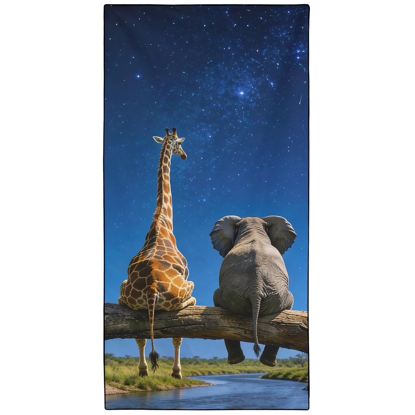 Violetpos Starry Giraffe & Elephant Beach Towel, Extra Large 180x90 cm 250GSM Microfibre, Sand Free Quick Dry