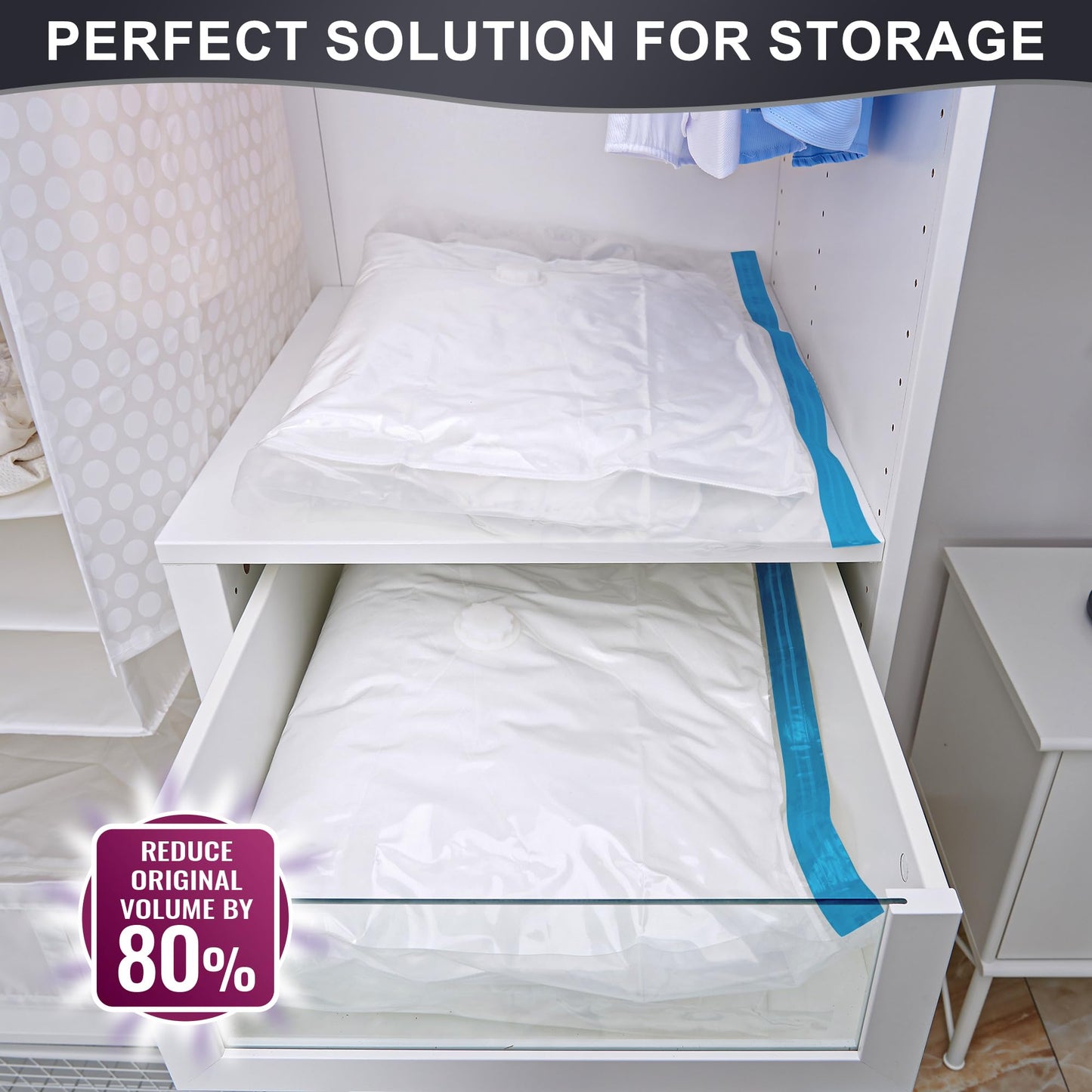 Oumaru Vacuum Storage Bags for Clothes, Vacuum Bags, Space Saver Bags for Clothes, Duvets and Pillows, Hand Pump Included, Pack of 10, Medium Size