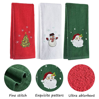Kouoybt Christmas Hand Towels Set 3 Pack Kitchen Dish Towels Dishcloths for Bathroom Housewarming Gifts Decorations Red White Green, Pack of 3