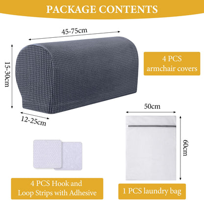 Armrest Chair Covers, Set of 4 Stretch Armchair Covers for Arms Anti-Slip Furniture Protector with Laundry Bag, Machine Washable Arm Chair Sleeves
