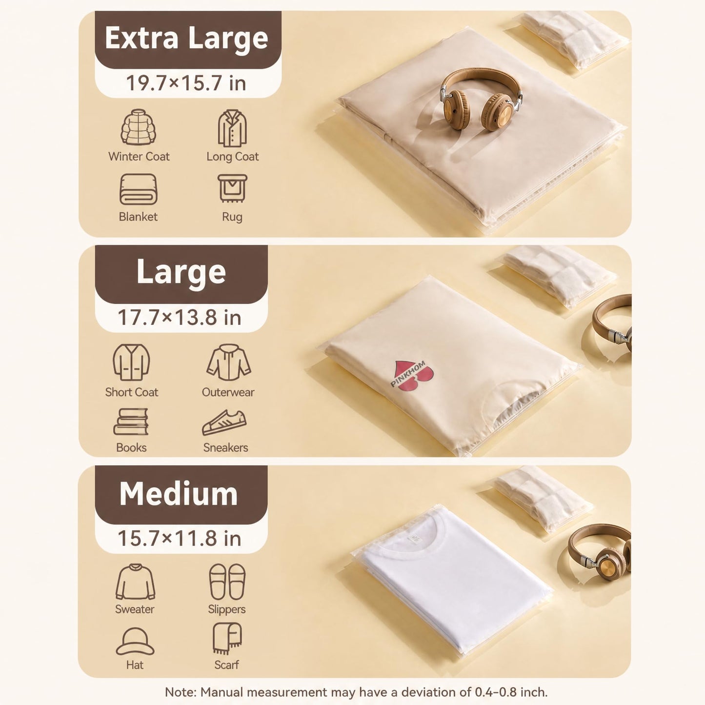 30 Reusable Ziplock Bags, Clear Plastic Storage Bags in 3 Sizes, Travel Organiser Bags for Clothes, Shoes, Cosmetics, Toiletries & Daily Essentials