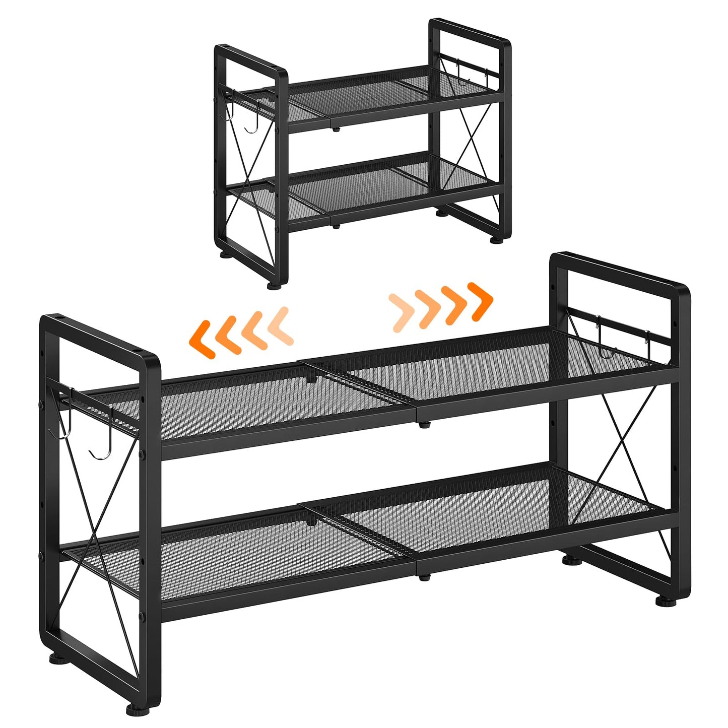 ELYKEN Expandable Shoe Rack 2 Tier, Stackable and Adjustable Height Black
