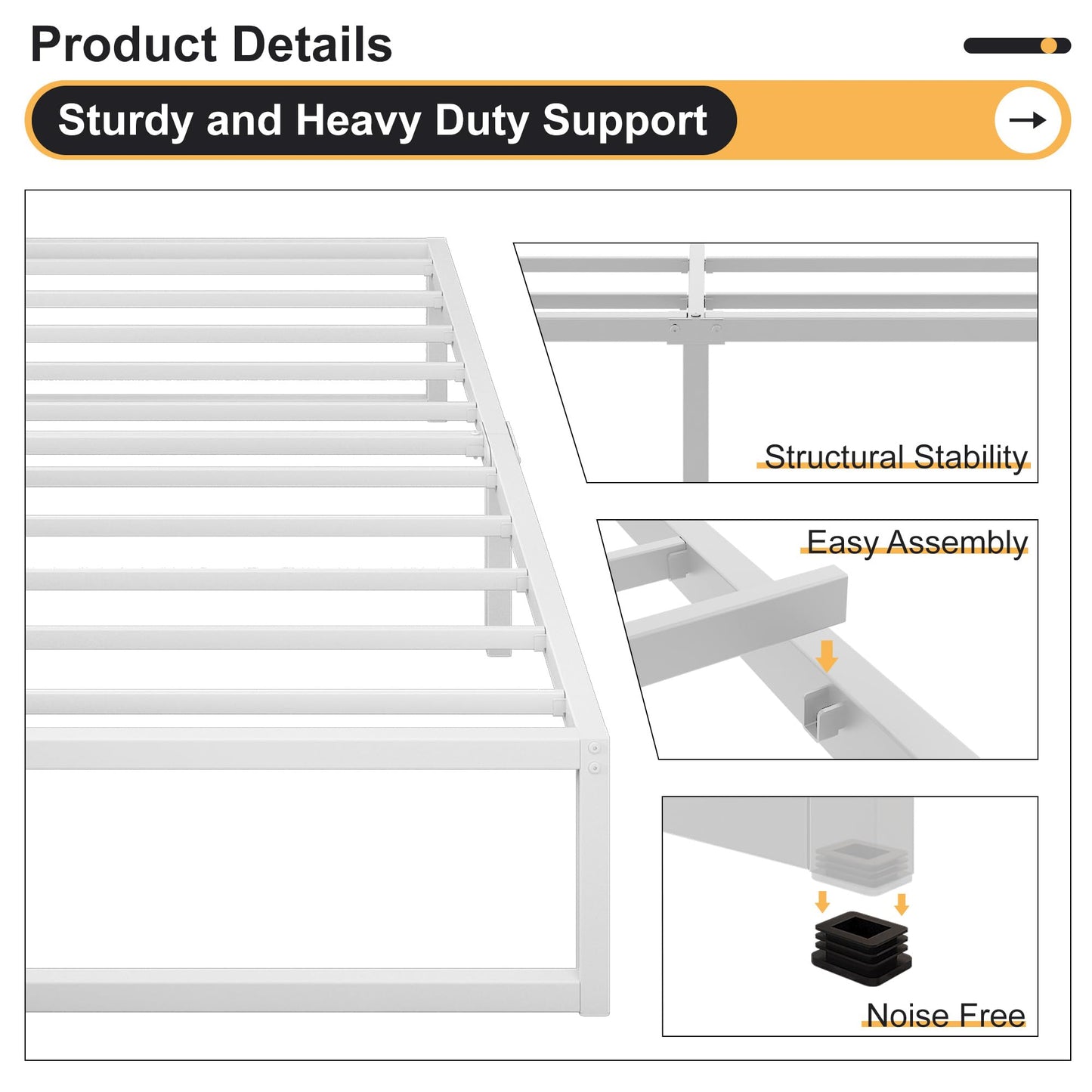 Yicensen Single Bed Frame 90x190 cm, Easy Assembly, Noise Free, White