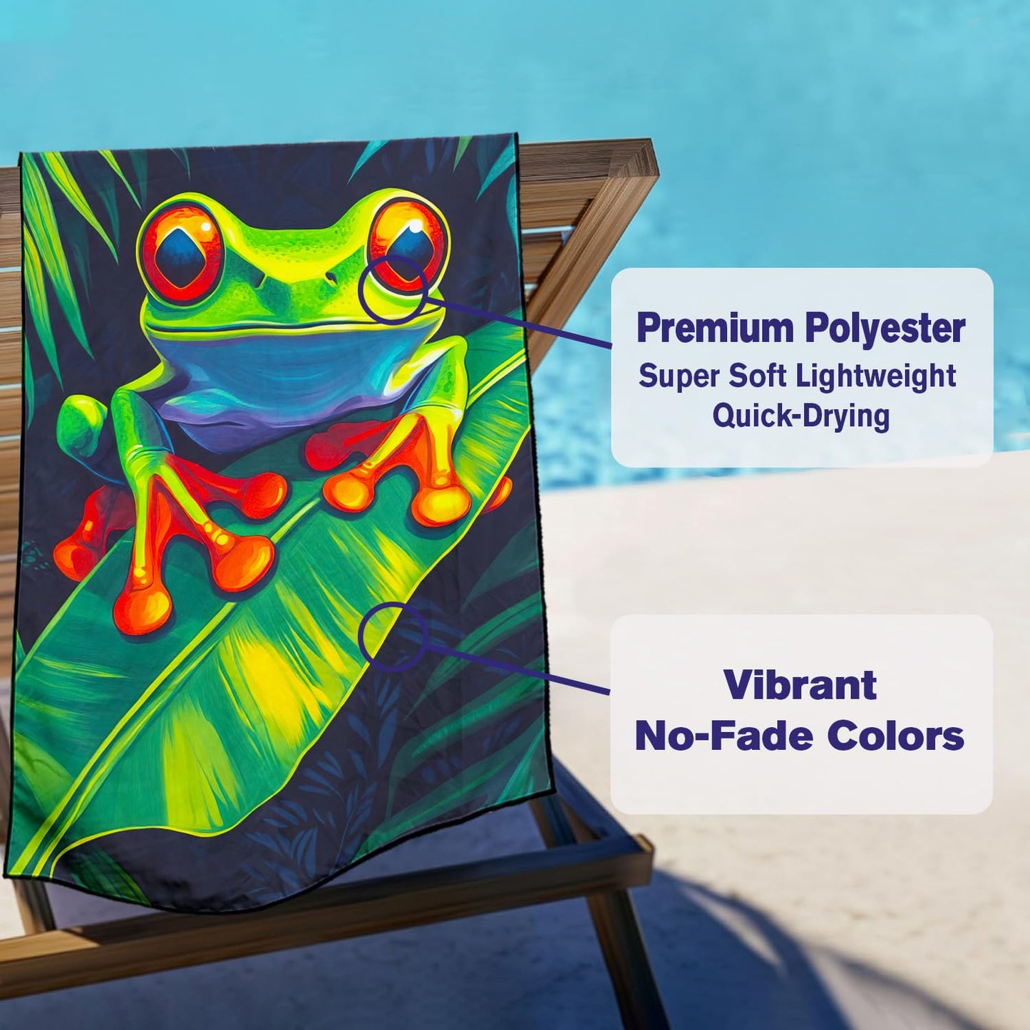 Violetpos Red-Eyed Tree Frog Beach Towel, Extra Large 180x90 cm 250GSM Microfibre, Sand Free Quick Dry