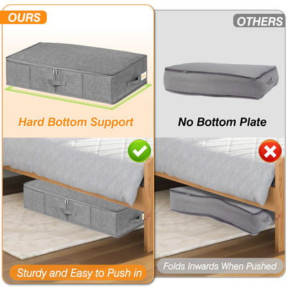 Under Bed Storage Box with Lids, 3 Pack Underbed Storage with Side & Bottom Support & 3 Handles, Large Foldable Fabric Under Bed Storage Bag with Zip
