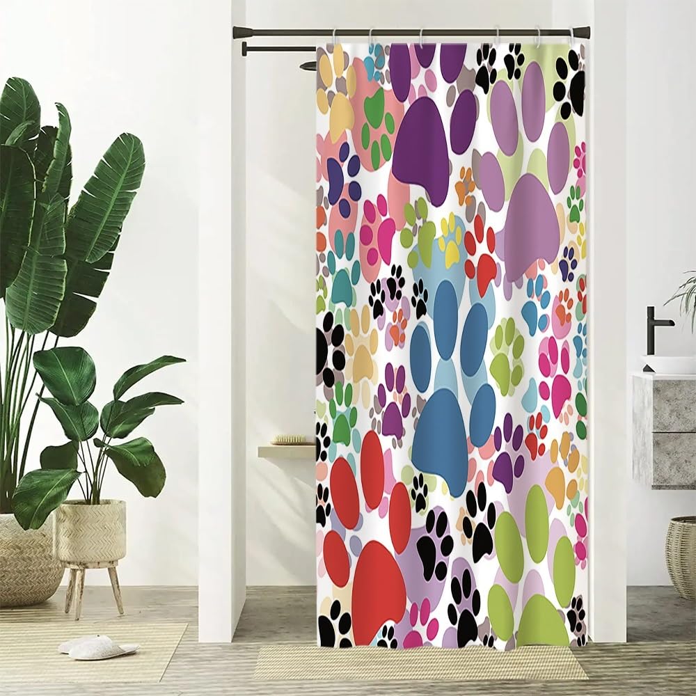 Xiaoterna Dog Paws Shower Curtain Cute Dog Pet Paws Animal Lover Claw Footprint Bathroom Curtain Colorful Cartoon Dog Cat Paw Mould and Mildew