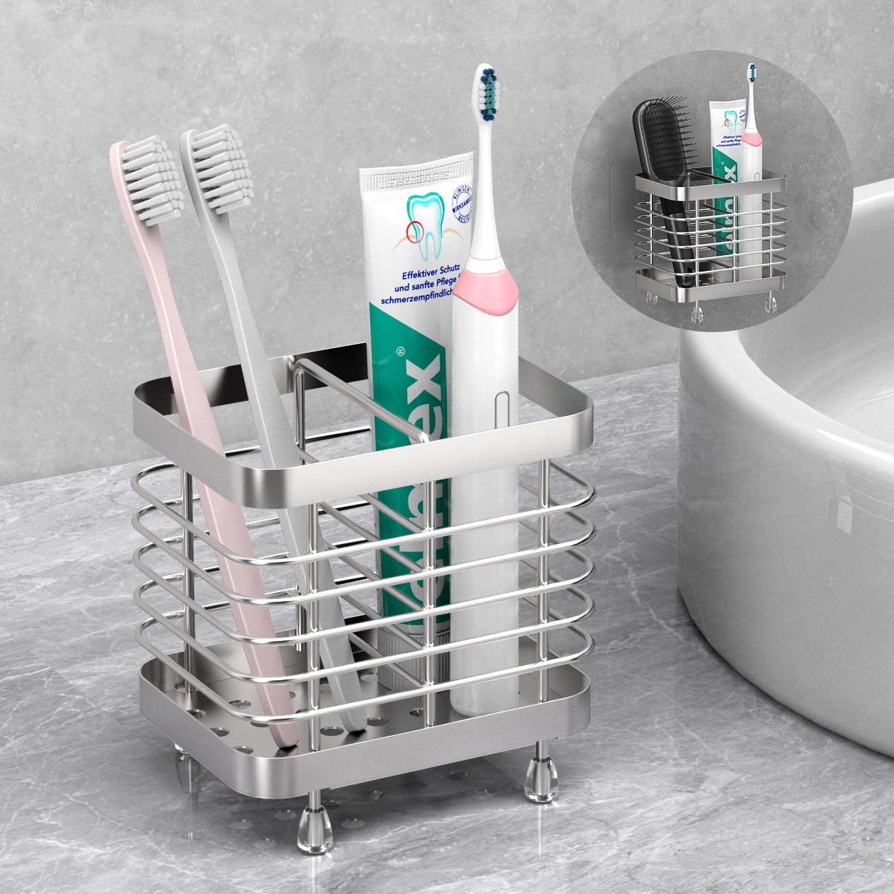 Luxspire Toothbrush Holders for Bathroom, Stainless Steel, 2 Slots, Silver