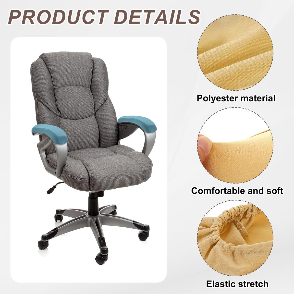 sourcing map Chair Armrest Slipcovers Covers, 22 x 7cm Polyester Removable Seat Hand Rest Protector for Office Chairs Desk ChairBeige