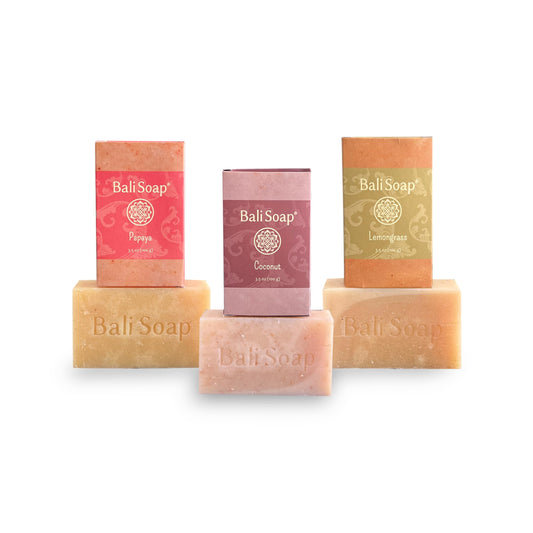 Bali Soap - Natural Soap Bar Gift Set, 3 pc Variety Pack, Papaya - Cinnamon - Lemongrass, Face or Body Soap, Best for All Skin Types, For Women, Men &
