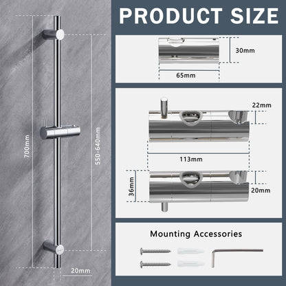 DETBOM Shower Riser Rail 70cm27.56", Segmented Wall Mounted Shower Rail, Wall Mounted Shower Rail kit, Adjustable Shower Head Holder Bar