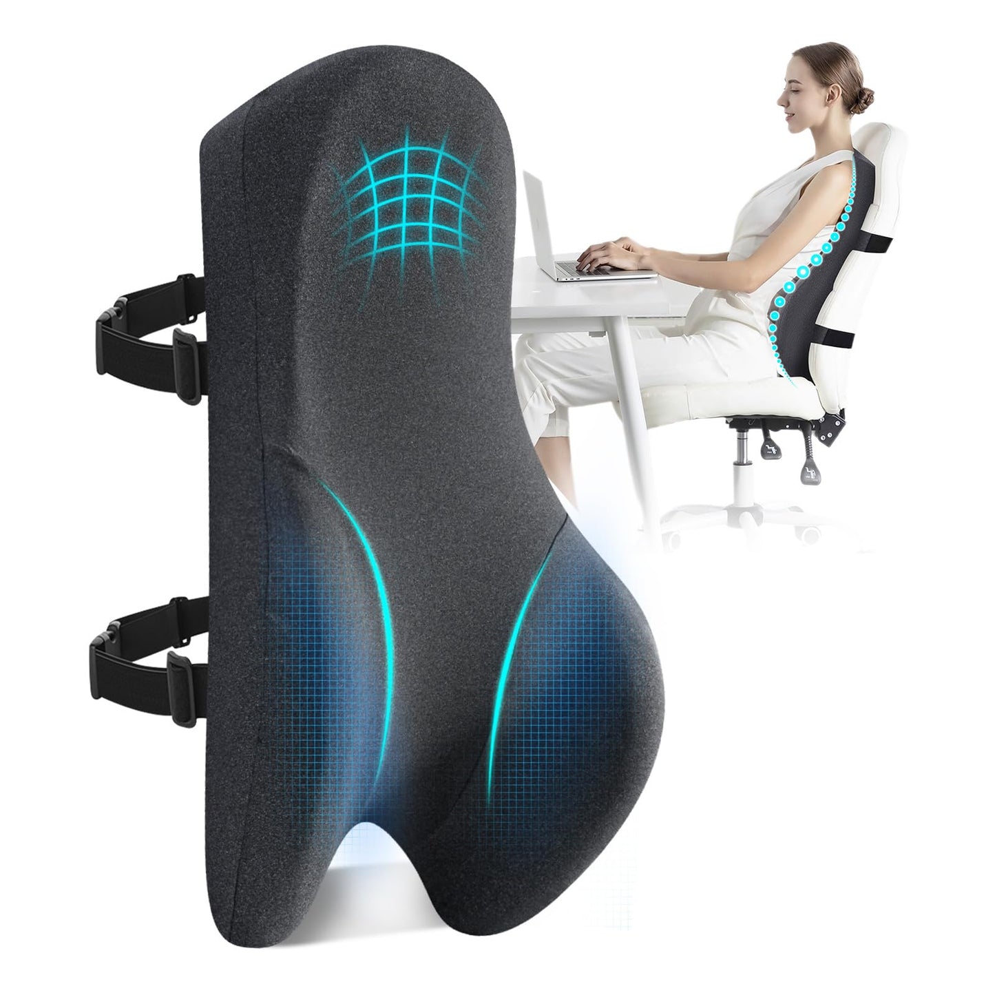 High Back Support Cushion for Office Chair, Memory Foam Lumbar Support