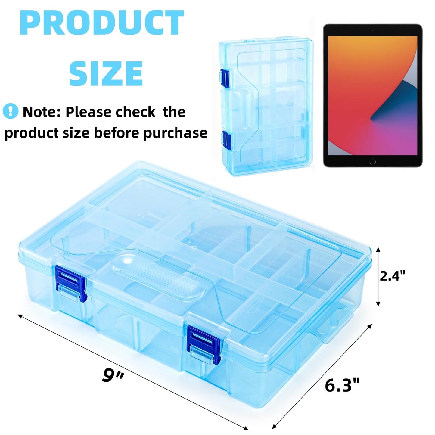 Covzoe 6 Pack Plastic Organizer Box with Adjustable Dividers, Double Layer Bead Organizer 15 Large Grids
