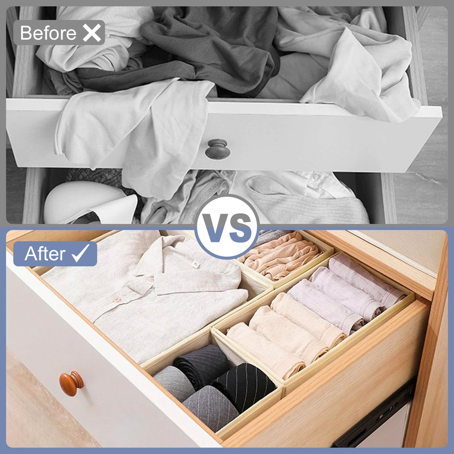 Kiswleon Clothes Drawer Organisers,12-Piece Drawer Dividers, Folding Wardrobe Drawer Divider Clothe for Bedroom Fabric Underwear
