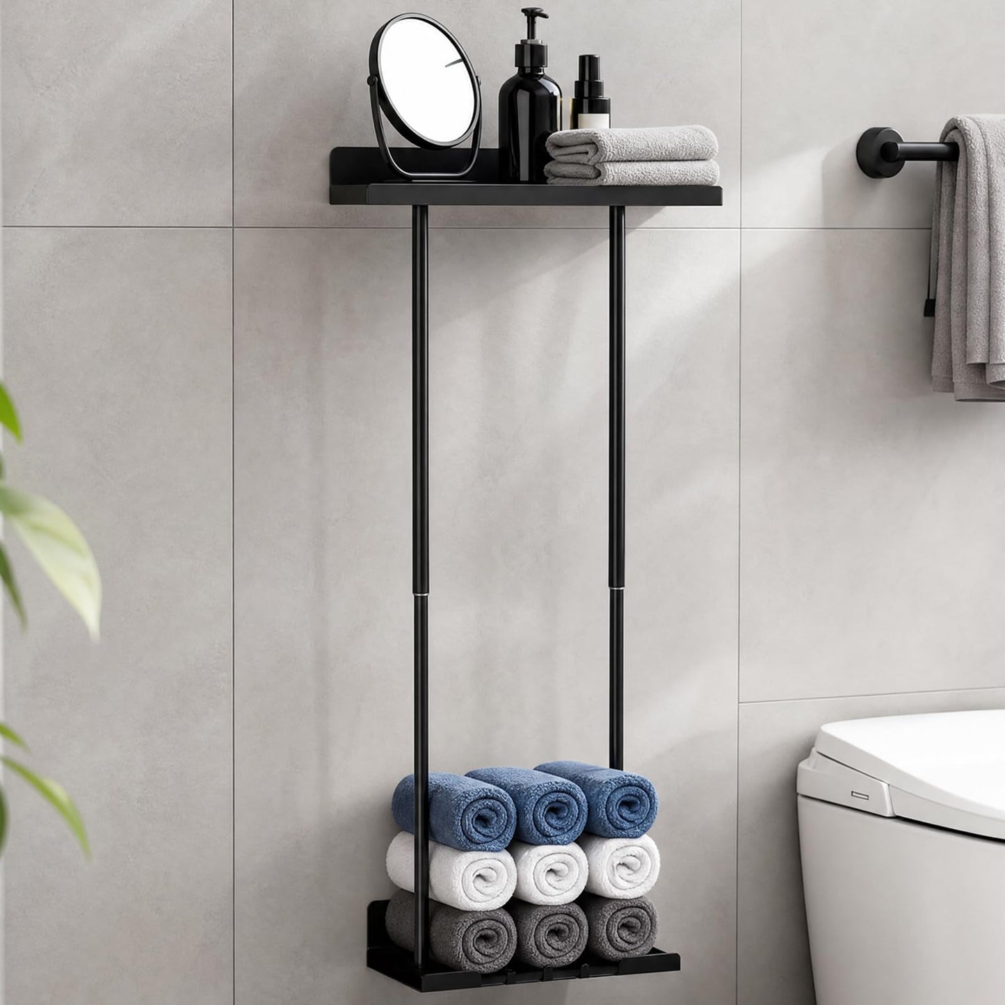 Towel Rack, Bathroom Towel Holder Self Adhesive, 38-75cm Adjustable Pole