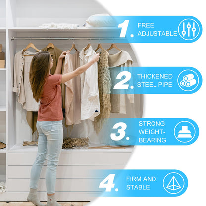 Wardlock 87cm-160cm Extendable Stainless Steel Wardrobe Rail, Adjustable Clothes Rail Pole With U Shaped End Sockets