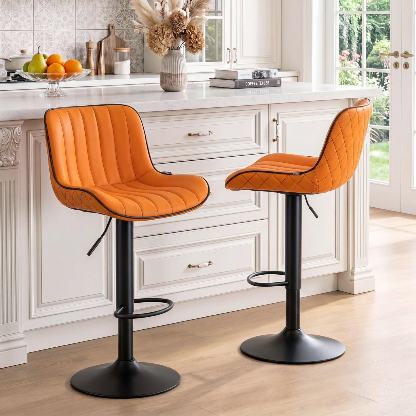YOUNUOKE Orange Bar Stools Set of 2 Modern Counter Height Barstool