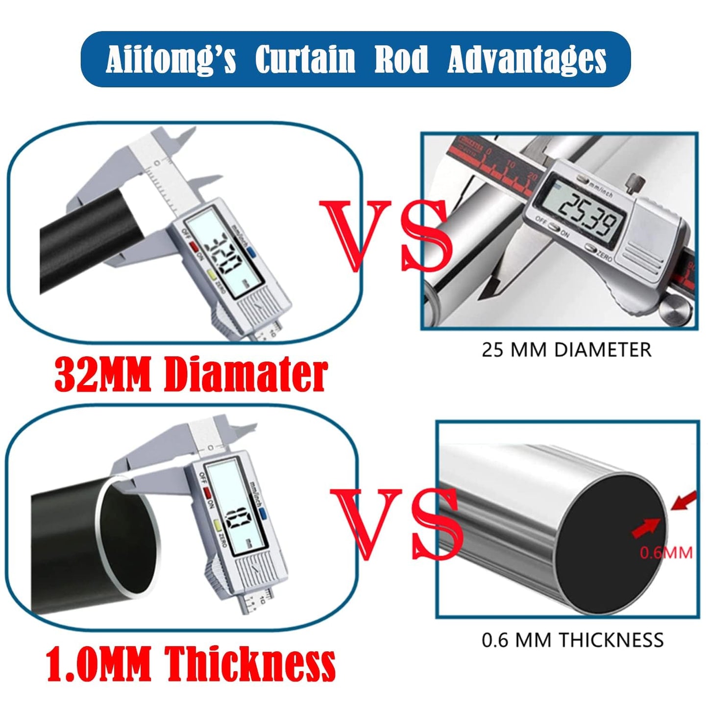 Curtain Pole 300 cm Long Curtain Rod Extra Length Shower Rail No Drilling Clothes Rail Extendable for Bathroom, Bedroom Black (85-270CM Φ32 mm)