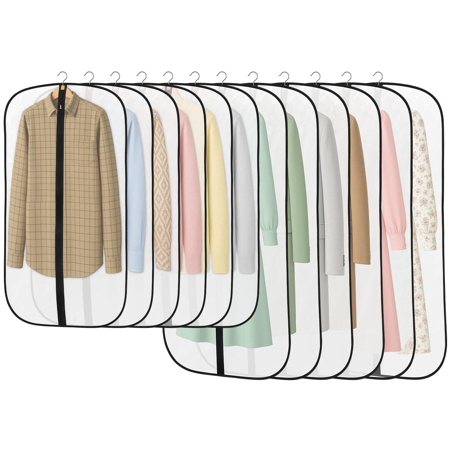 12 Pack Garment Bags, PEVA Translucent Clothes Covers, Suit Bag 40in+47in