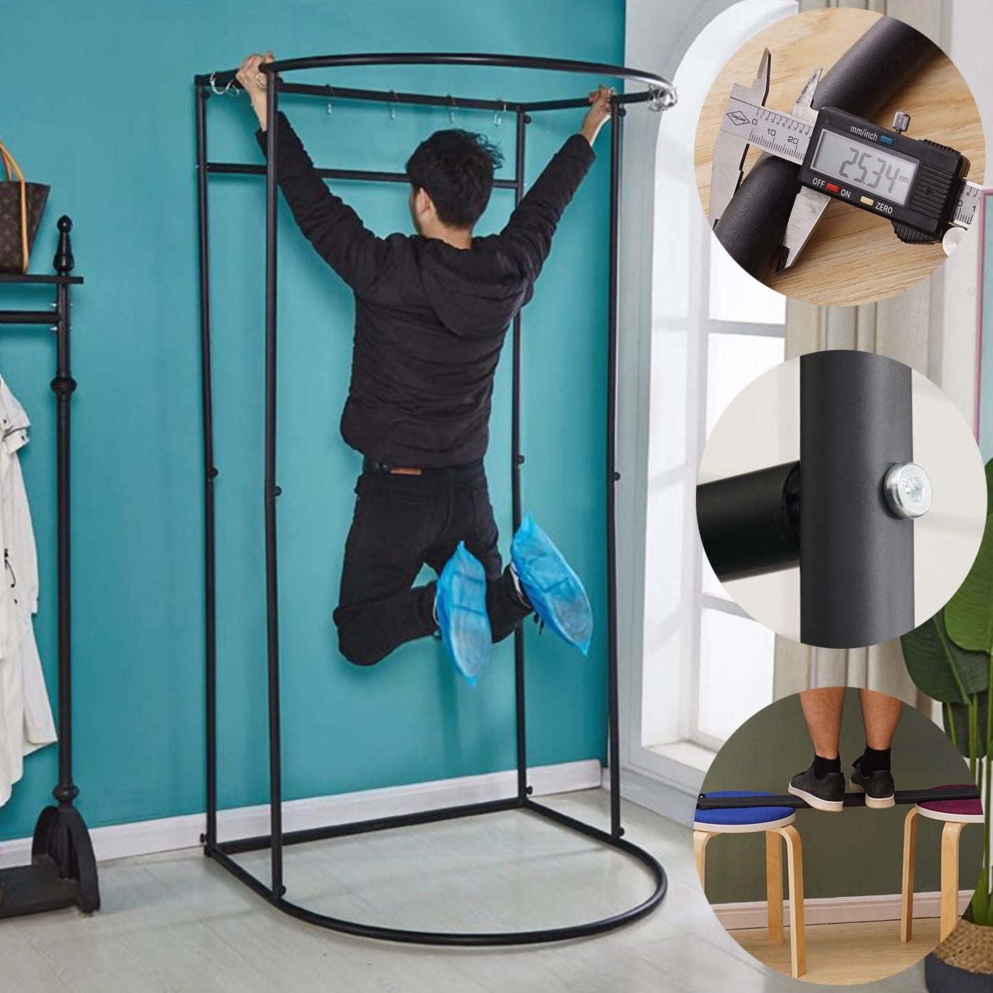 FWTXZTER Portable Changing Room, U-Shape Black Mobile Fitting Room