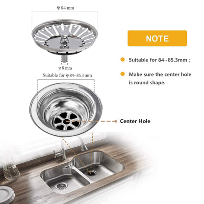 Tomario Kitchen Sink Strainer Plug Stainless Steel Thicken for Kitchen Sink, Hole Diameter 78mm 79mm 82mm 84mm 2 Pack, 84mm, Bonus Storage Case