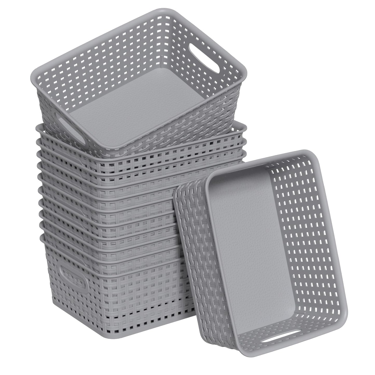 Hynomiky Small Weave Baskets Set of 12, Plastic Desktop Storage Basket, Grey