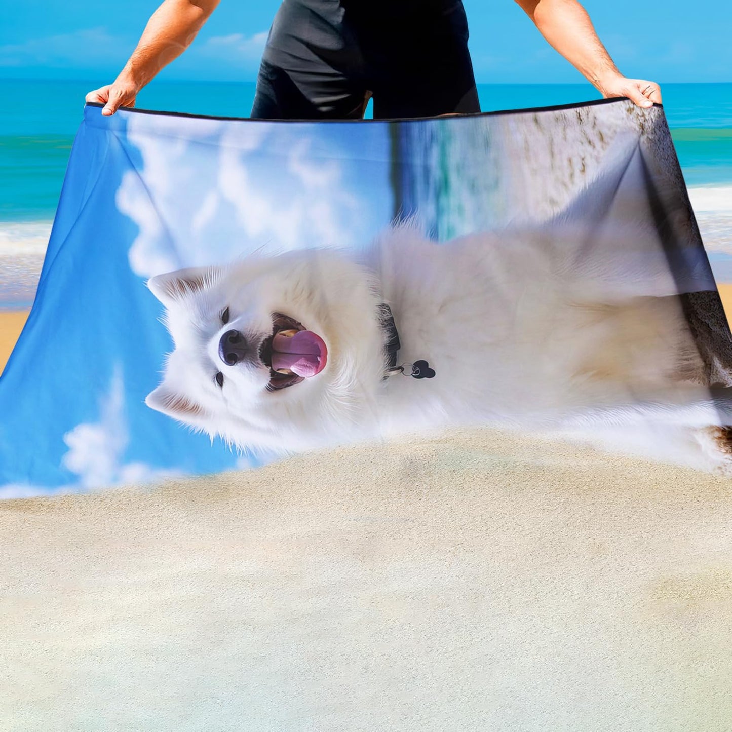 Violetpos Samoyed Beach Towel for Dog Lovers, Extra Large 180x90 cm 250GSM Microfibre, Sand Free Quick Dry