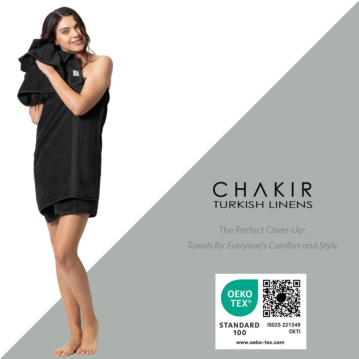 Chakir Turkish Linens | Hotel & Spa Quality 100% Cotton Premium Turkish Towels | Soft & Absorbent 8-Piece Towel Sets, Black