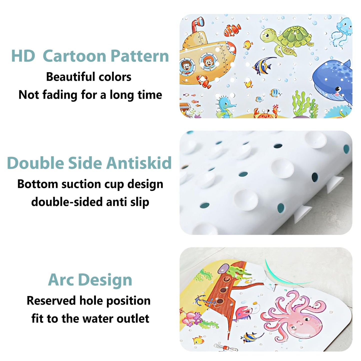 HESUSLA Bath mat non slip anti mould 100x40 cm highly absorbent quick drying bathroom pad with drainage holesAnti slip bathtub pad anti slip bath mat