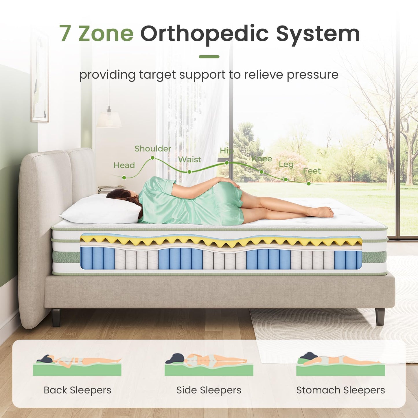 Uliyati Single Mattress Memory Foam Pocket Sprung Mattress, 90x190x25cm