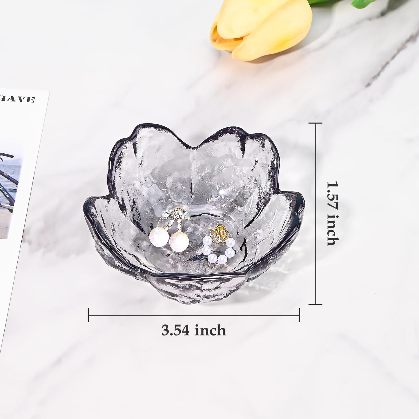 Koythin 2-Piece Glass Jewelry Tray, Mini Ring Dish for Necklace Earring Bracelet, Cute Trinket Tray for Engagement Vanity Bathroom