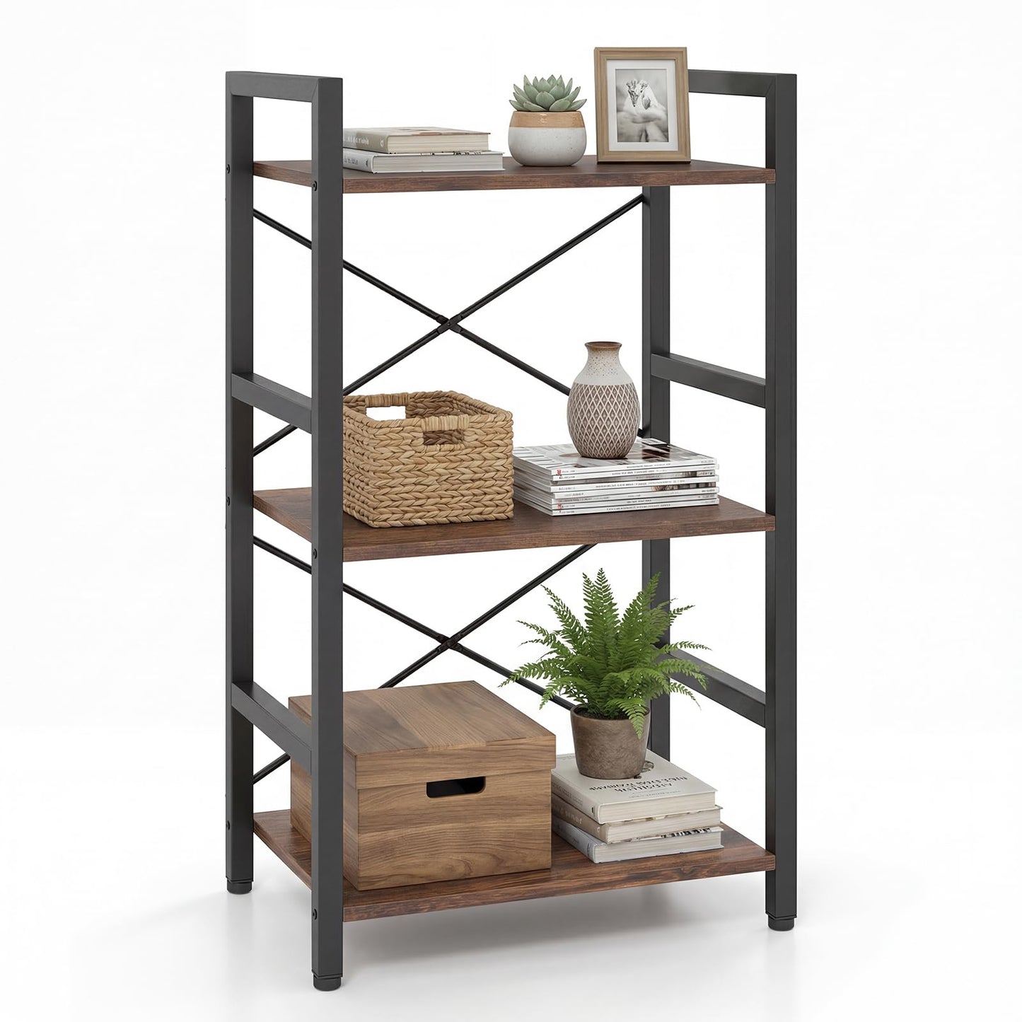 CASART 3/5-Tier Bookcase (Rustic Brown, 42 x 28 x 71cm)