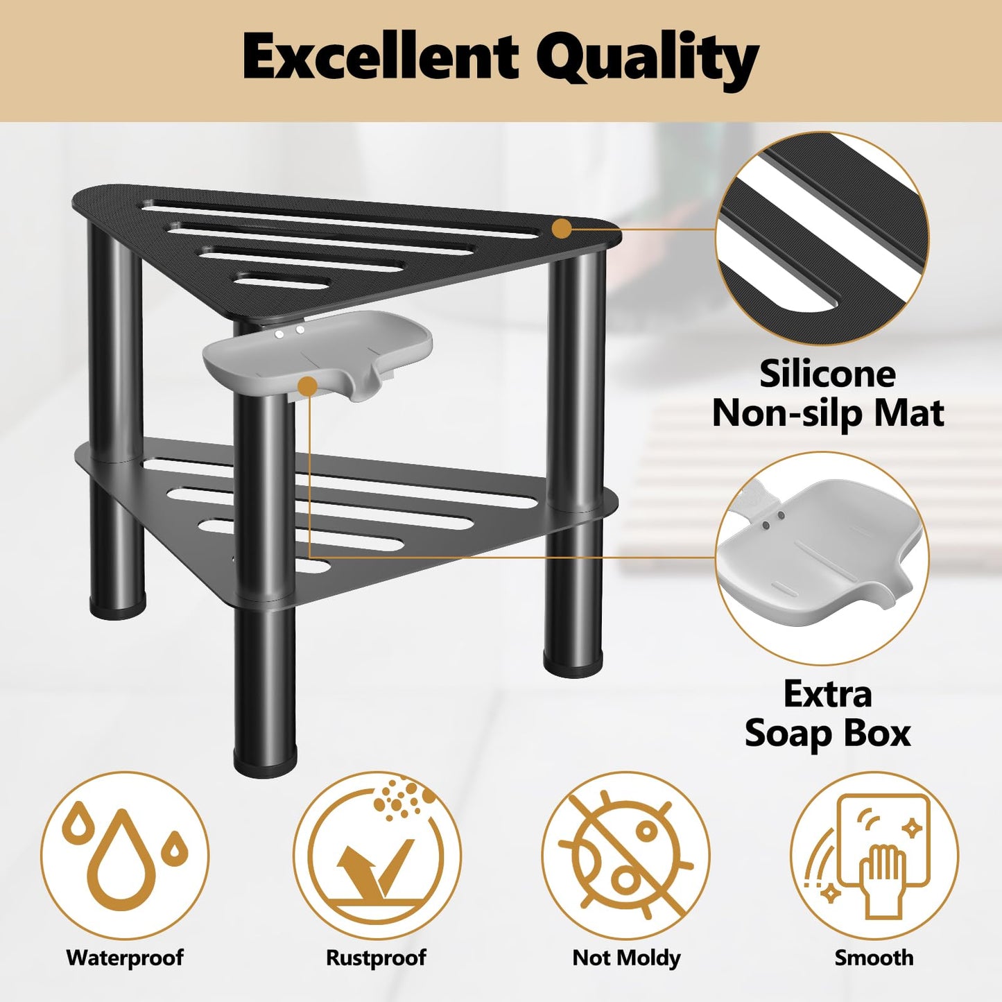 Corner Shower Foot Stool for Shaving Leg, Rust-Proof Non-Slip with Soap Box