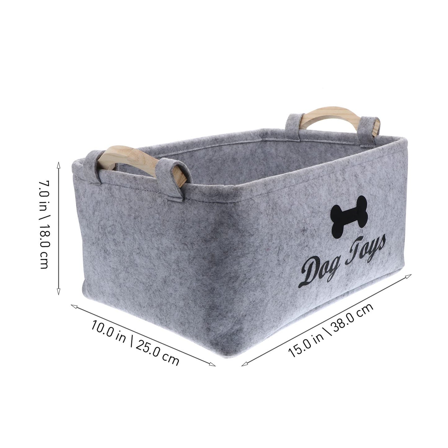 VILLCASE Dog Toy Storage Bin 15.33 x 10.61 x 6.29 In Grey Felt with Wooden Handles – Foldable Space-Saving for Pet Toy Organization – for Living Room