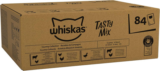 1+ Adult Tasty Mix in Gravy 84 Pouches, Adult Wet Cat Food, Country Collection, Megapack (84 x 85 g)