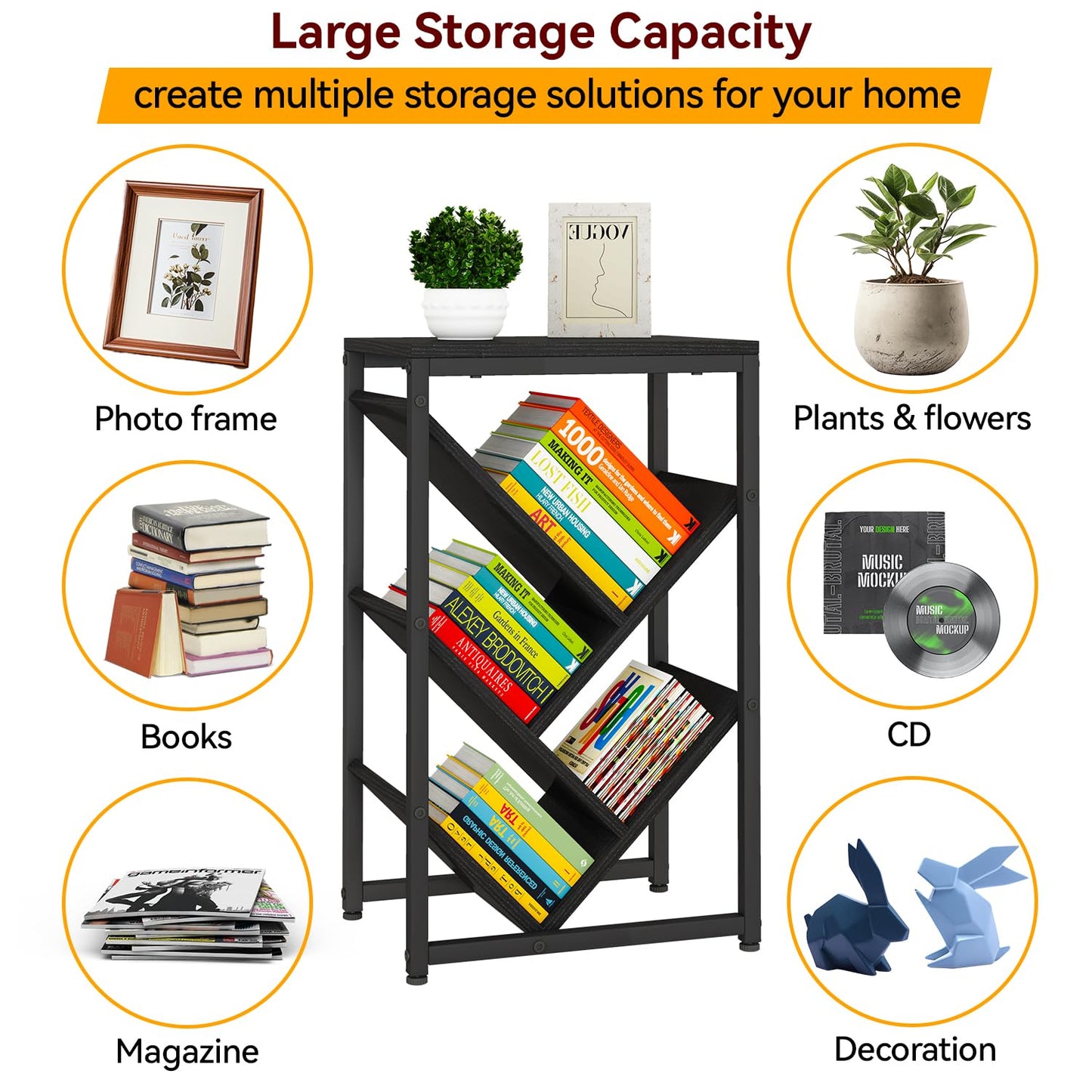 IBUYKE 5 Tier Tree Bookshelf,Small Desktop Bookshelf,Black TBC003B
