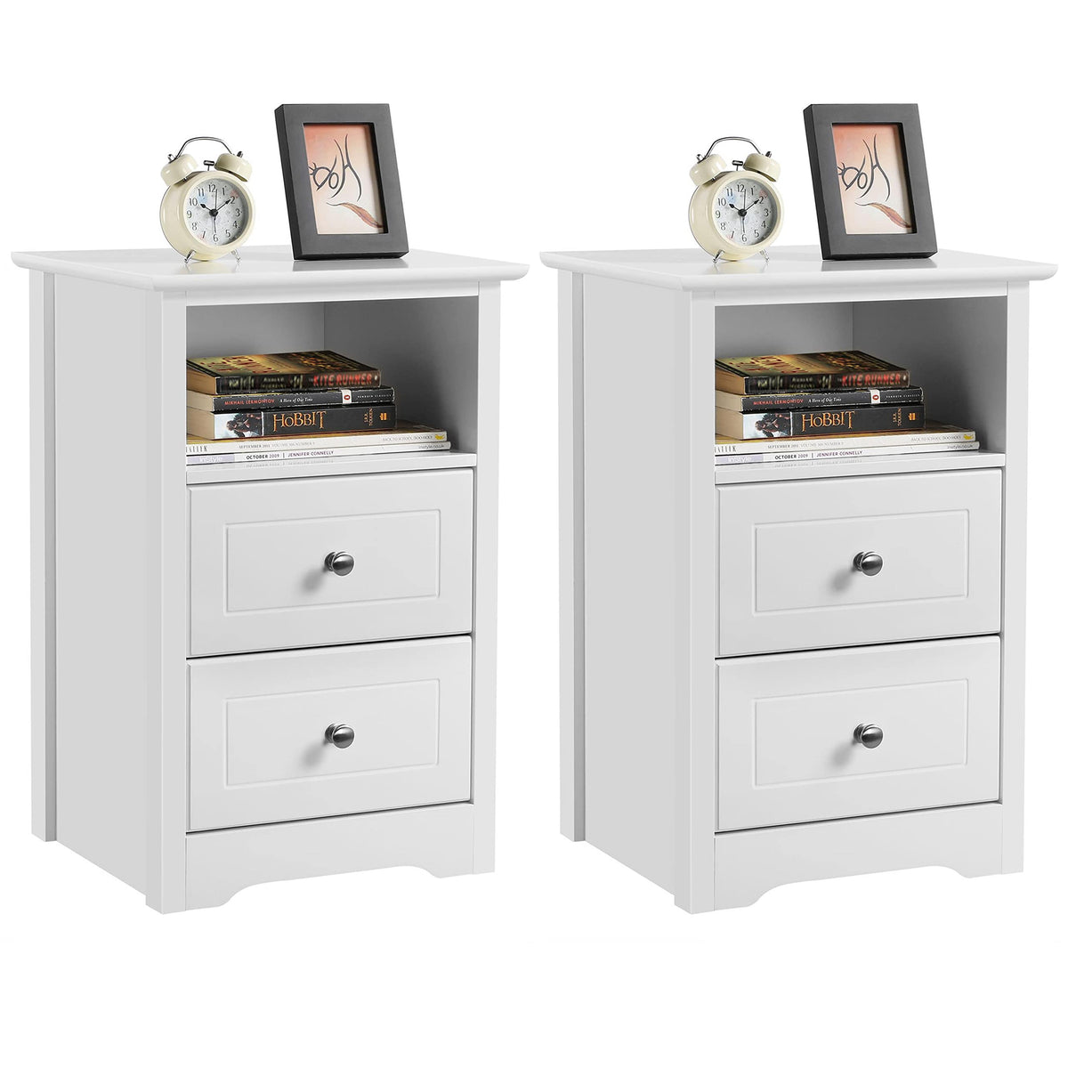 Yaheetech Set of 2 Bedside Tables with 2 Drawers and Open Shelf, White