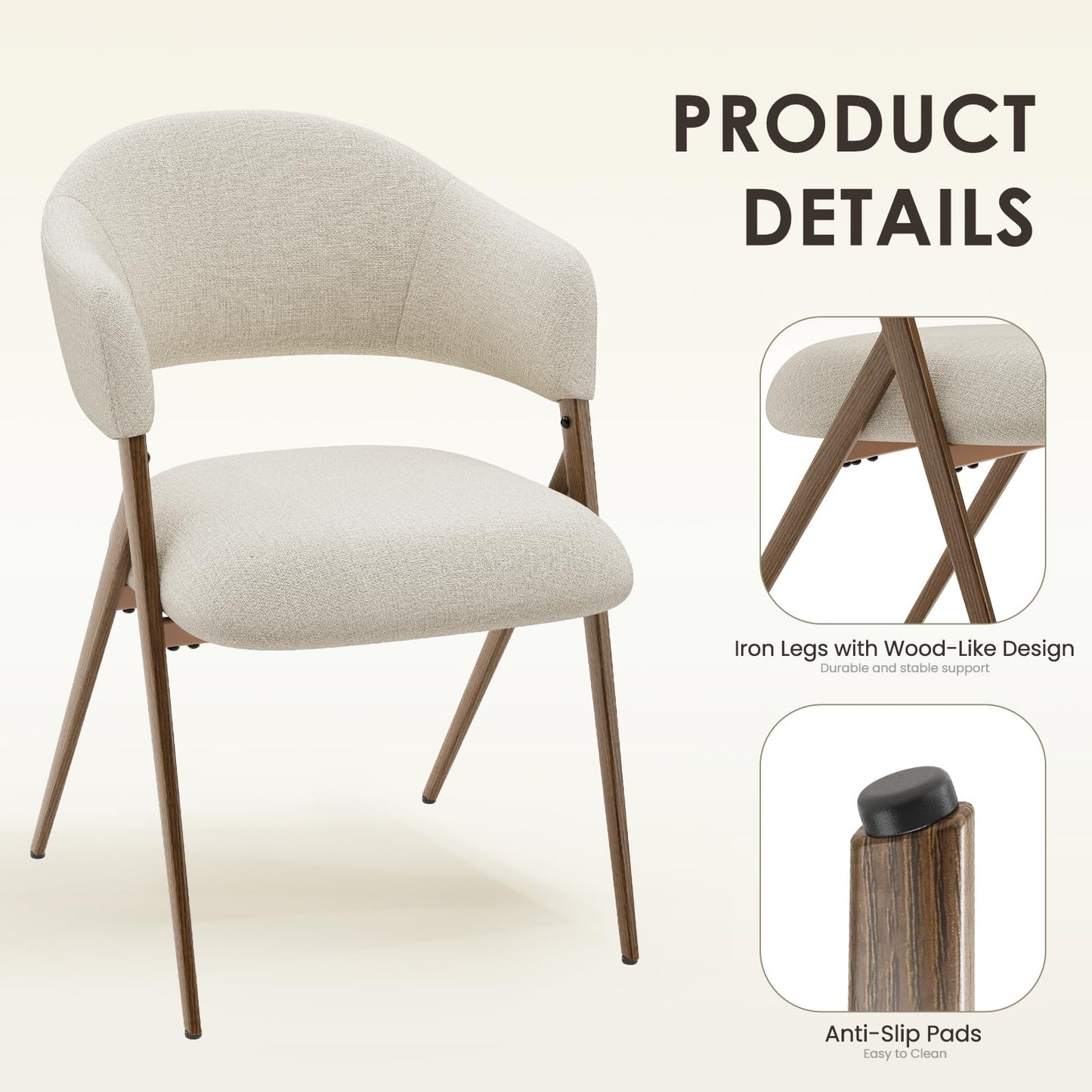 COLAMY Ergonomic Linen Dining Chair with 135° Recline, Breathable Cotton-Linen Fabric, Wooden-Look Metal Legs, 125kg Capacity