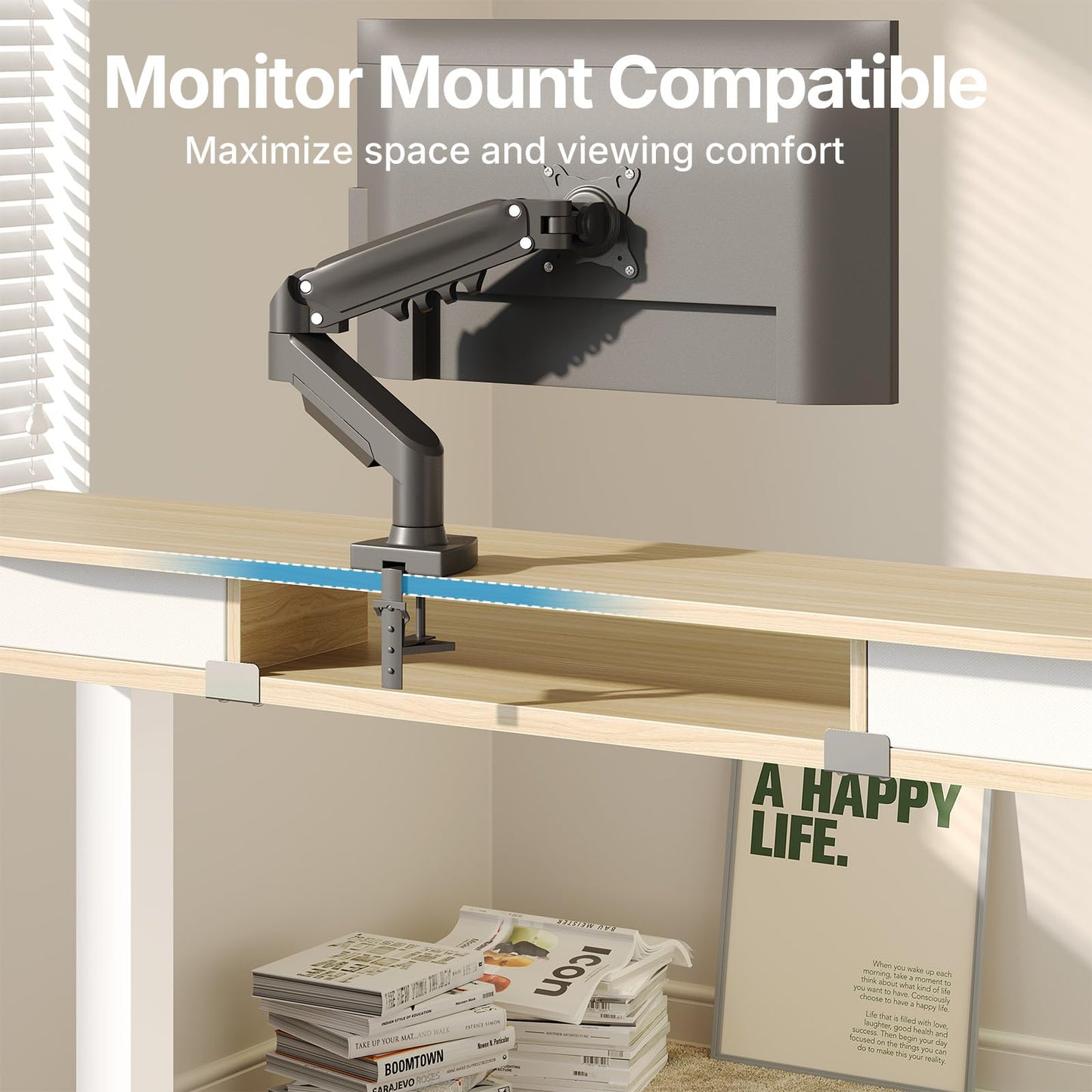 HUANUO Standing Desk with Drawers, 100x60cm, Natural